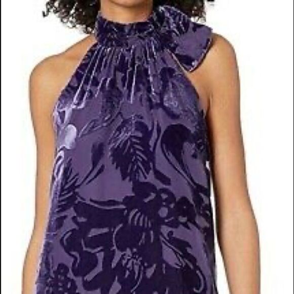TRINA TURK MOCK NECK BURNOUT VELVET DRESS PURPLE - Picture 5 of 10